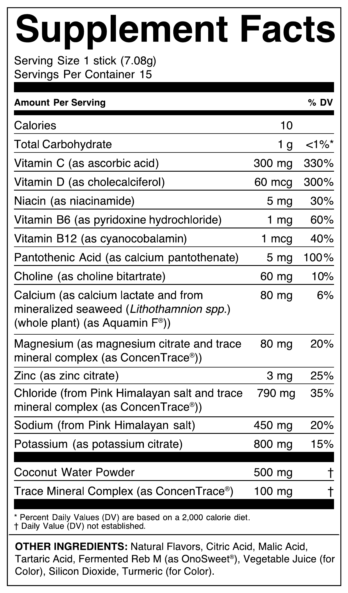 VitaWild Premium Daily Hydration Island Berry Supplement Facts
