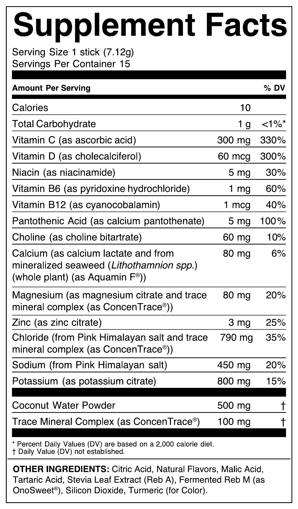 VitaWild Premium Daily Hydration Lemonade Supplement Facts