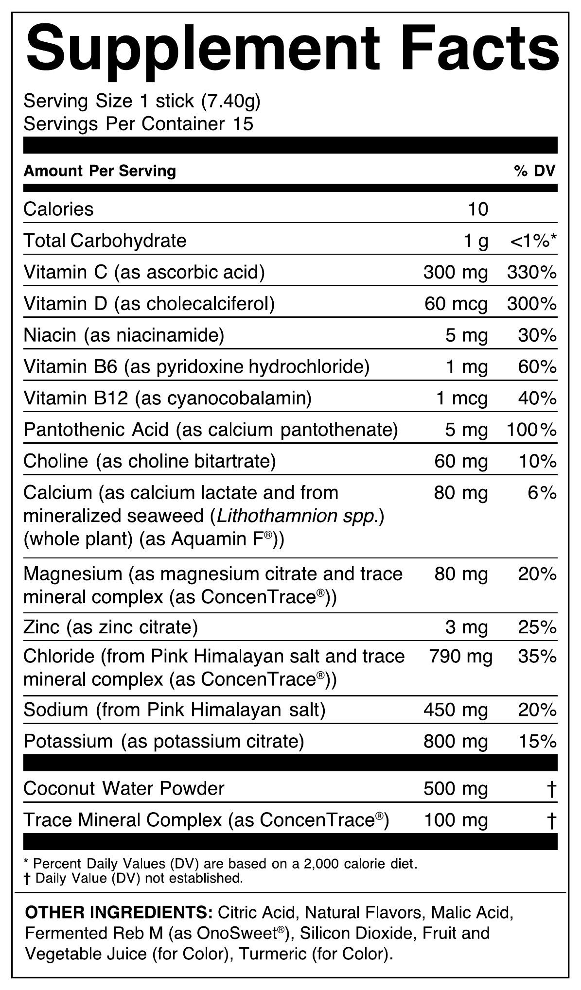 VitaWild Premium Daily Hydration Watermelon Supplement Facts